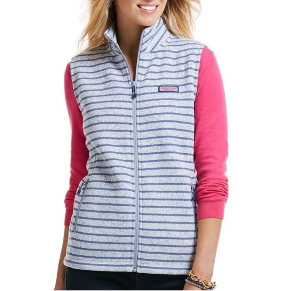 Vineyard Vines Women’s Striped Fleece Lined Zip Up Vest